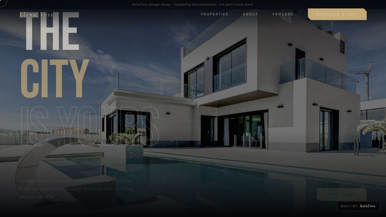 Rendered Elena Voss website design sample