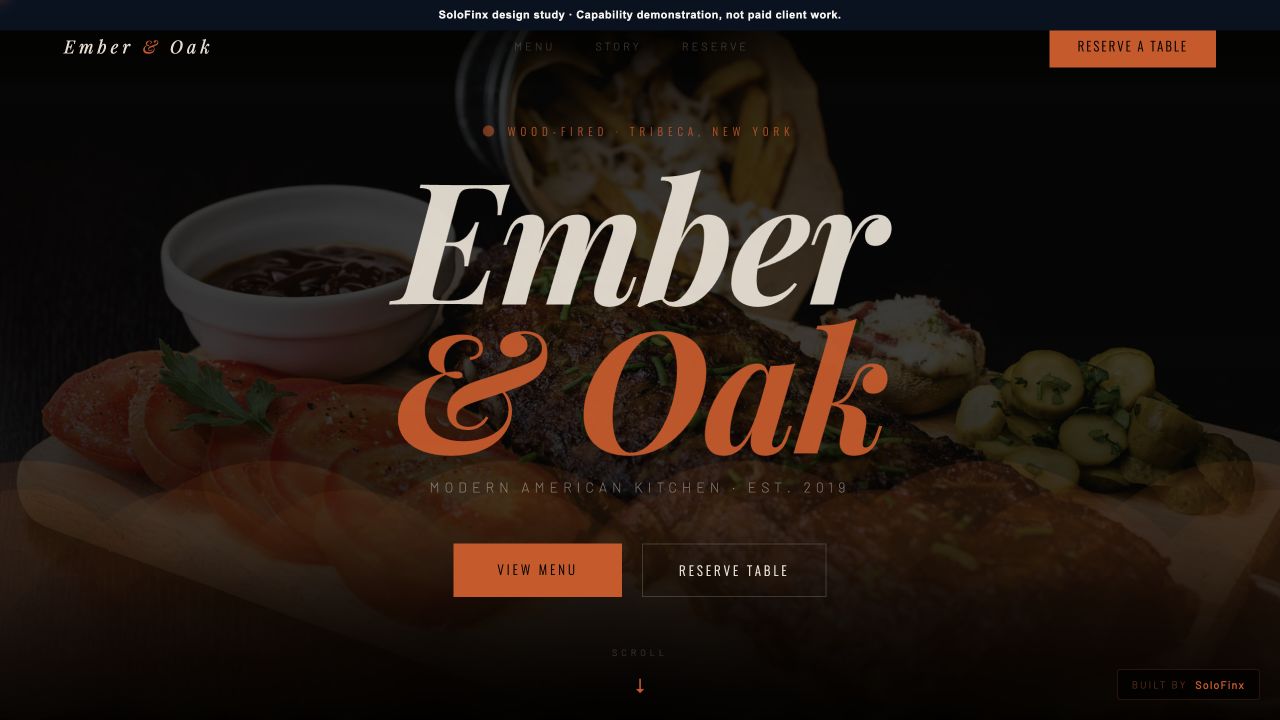 Rendered Ember and Oak website design sample
