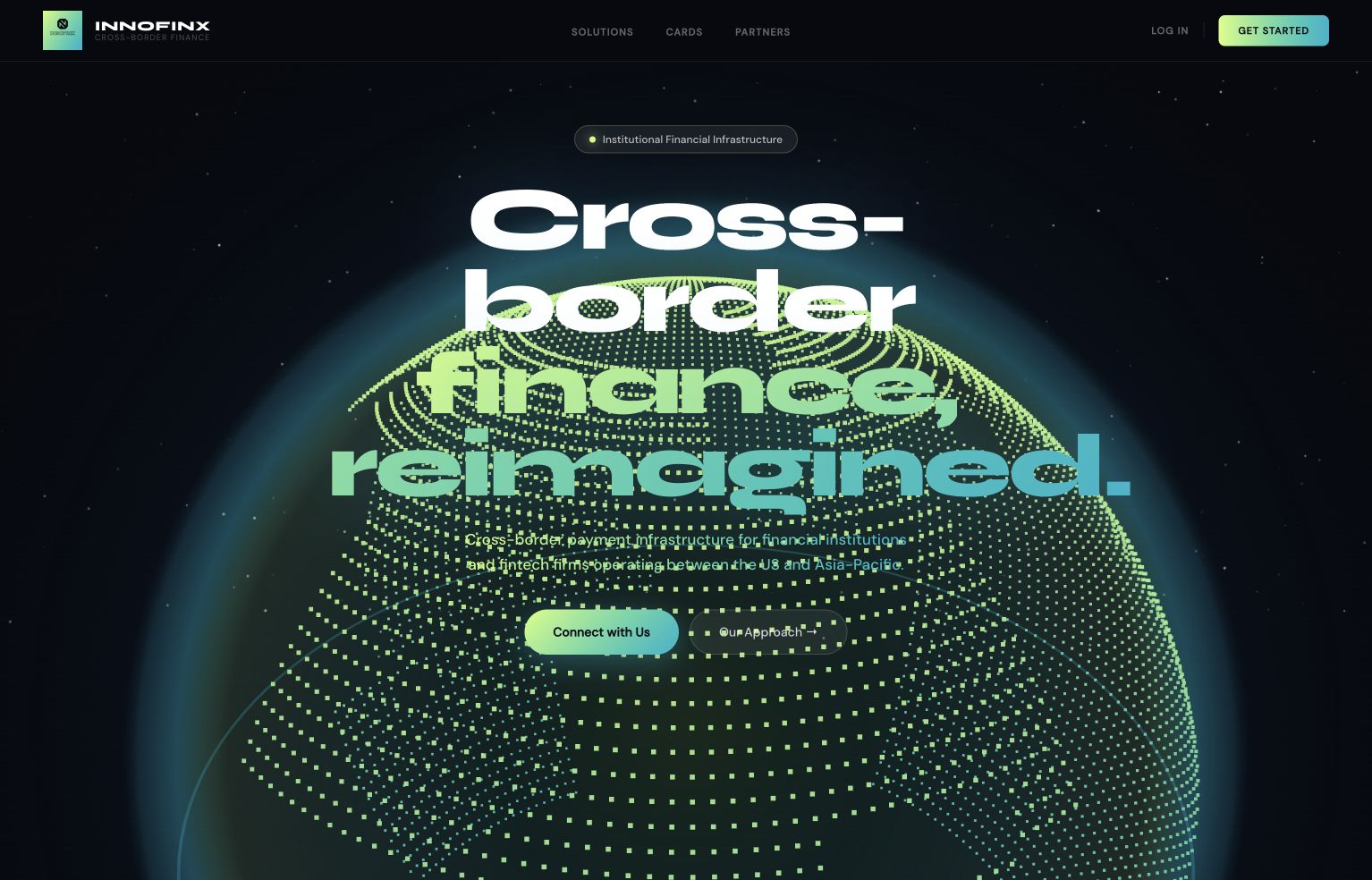 Rendered InnoFinx cross-border finance website hero