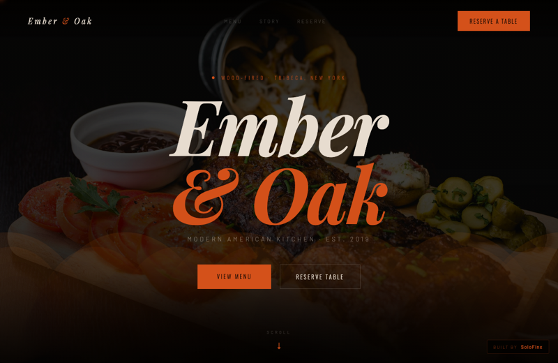 Ember & Oak restaurant website