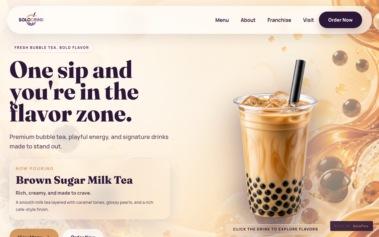 SOLODRINX bubble tea brand website